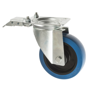160mm Blue Rubber Non Marking Castors with Directional Lock