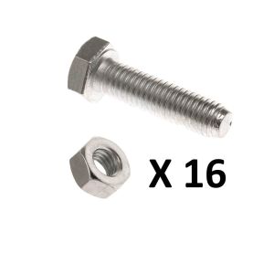 M10 x 40 Stainless Steel Bolts and Nuts - 16 Pack
